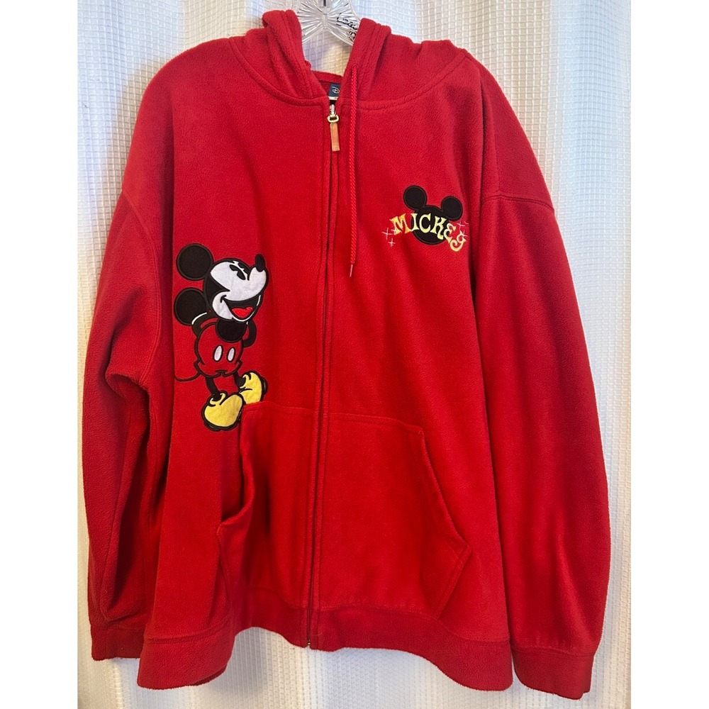 VTG Y2K Mickey Mouse Red Womens Fleece Zip Up Jacket Size 3X Disney